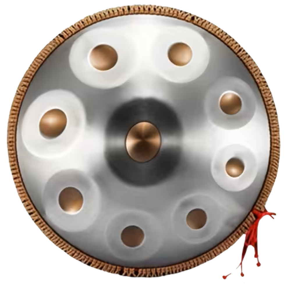 Authentic Handpan D Kurd 440 Hz 9 tónov 56 cm Silver/Gold tones