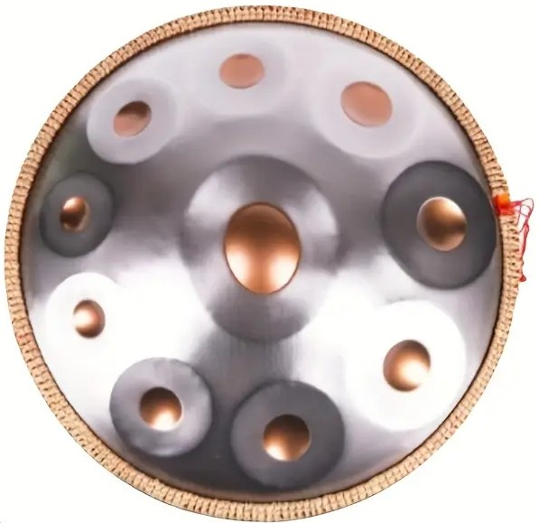 Authentic Handpan D Minor 440 Hz 10 tónov 56 cm Silver/Gold tones