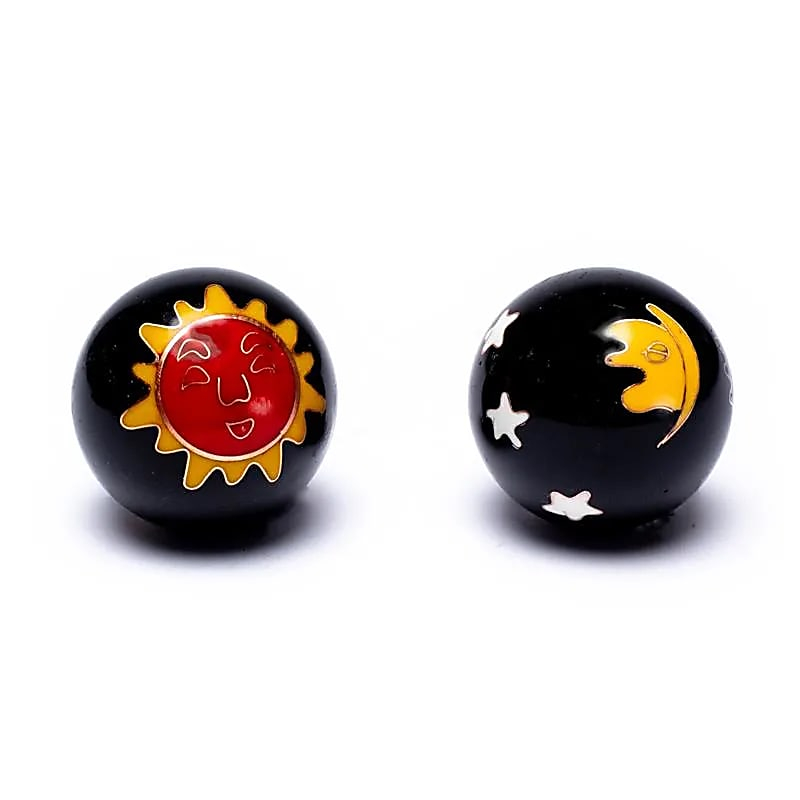 Čínske meditačné guličky (Baoding balls) Slnko & Mesiac čierne - 3,5cm
