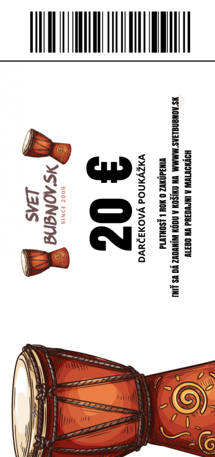 Darčeková poukážka 20€ svetbubnov.sk