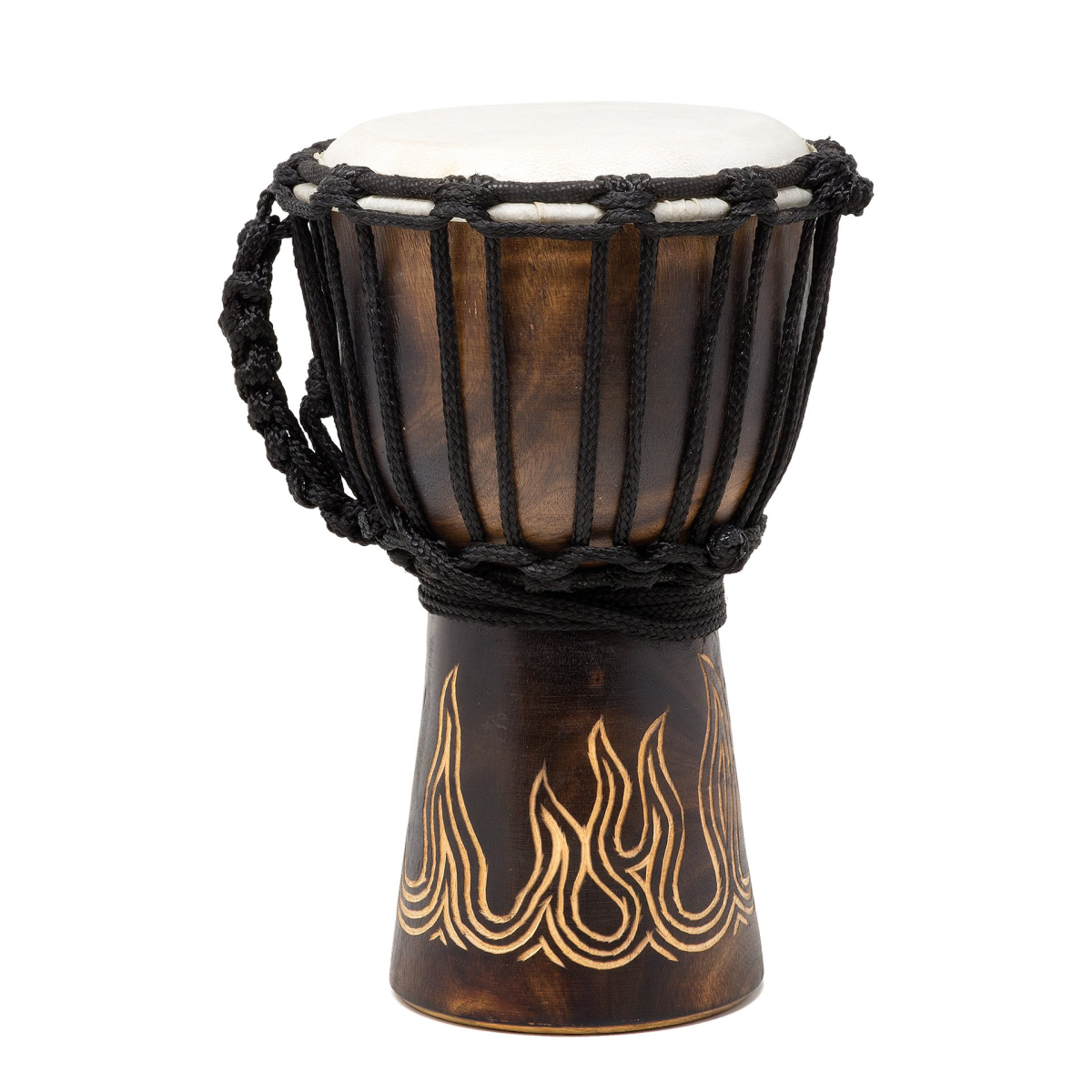 Djembe s rezbou plameň - mahagón 25cm