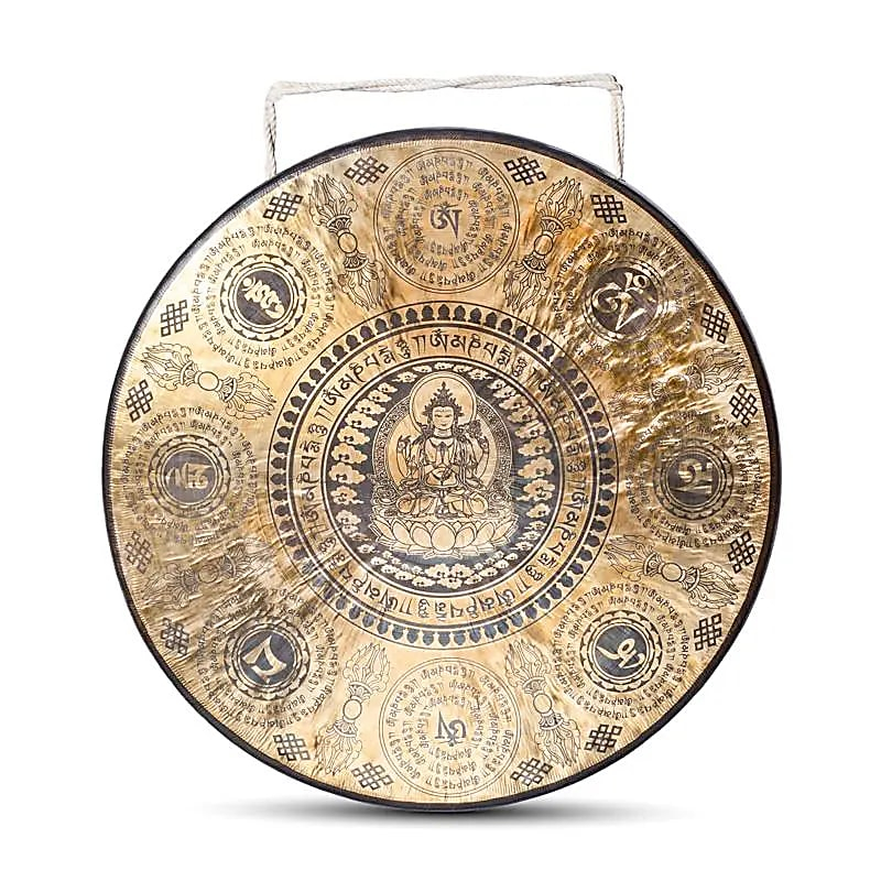 Nepálsky gong Chenrezig 60 cm – rytý meditačný gong (9,5 kg)