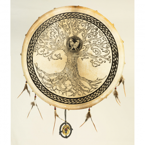 Šamanský bubon Strom života kruhový 40cm - kozia koža